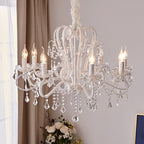 Traditional French Metal Glass Crystal Arched Candle-shaped Crystal Tassels 6/8/10/12 Lights Chandelier for Bedroom, Living Room BulbSquare