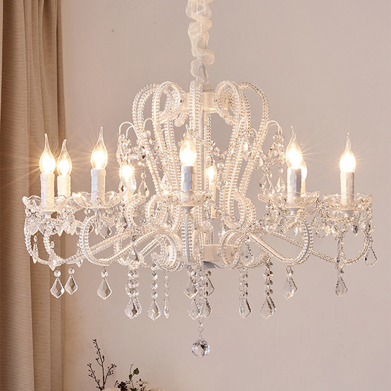Traditional French Metal Glass Crystal Arched Candle-shaped Crystal Tassels 6/8/10/12 Lights Chandelier for Bedroom, Living Room BulbSquare