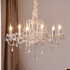 Traditional French Metal Glass Crystal Arched Candle-shaped Crystal Tassels 6/8/10/12 Lights Chandelier for Bedroom, Living Room BulbSquare