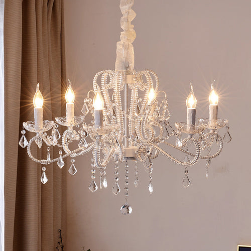 Traditional French Metal Glass Crystal Arched Candle-shaped Crystal Tassels 6/8/10/12 Lights Chandelier for Bedroom, Living Room