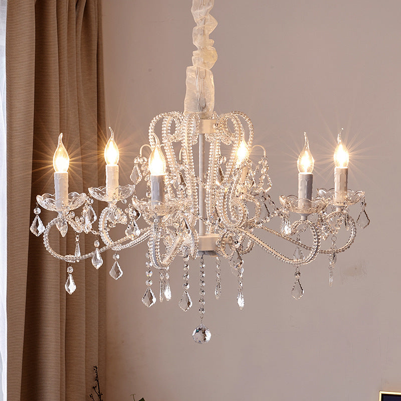 Traditional French Metal Glass Crystal Arched Candle-shaped Crystal Tassels 6/8/10/12 Lights Chandelier for Bedroom, Living Room BulbSquare