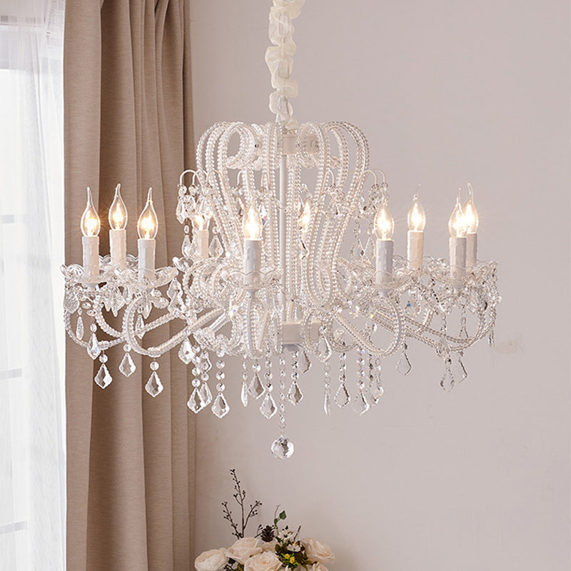 Traditional French Metal Glass Crystal Arched Candle-shaped Crystal Tassels 6/8/10/12 Lights Chandelier for Bedroom, Living Room BulbSquare