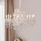 Traditional French Metal Glass Crystal Arched Candle-shaped Crystal Tassels 6/8/10/12 Lights Chandelier for Bedroom, Living Room BulbSquare