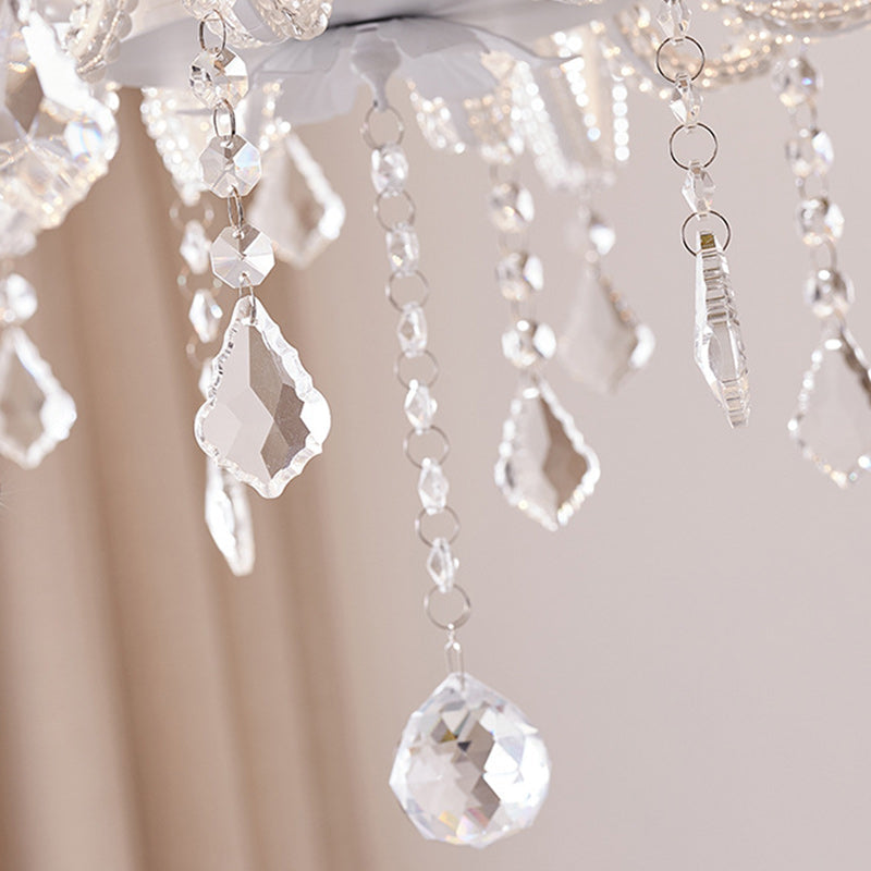 Traditional French Metal Glass Crystal Arched Candle-shaped Crystal Tassels 6/8/10/12 Lights Chandelier for Bedroom, Living Room BulbSquare