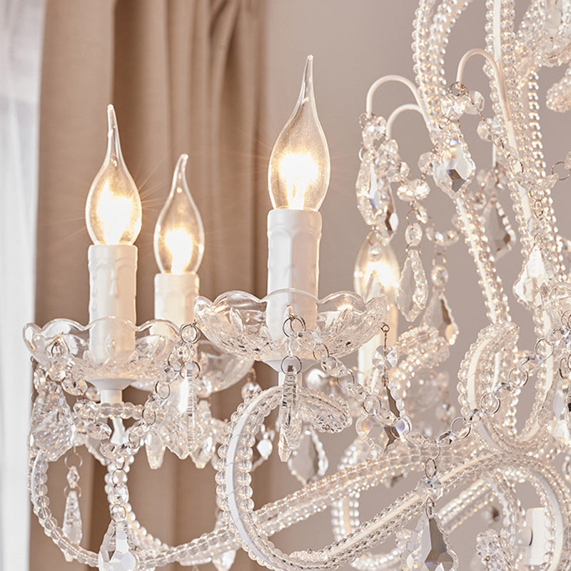 Traditional French Metal Glass Crystal Arched Candle-shaped Crystal Tassels 6/8/10/12 Lights Chandelier for Bedroom, Living Room BulbSquare