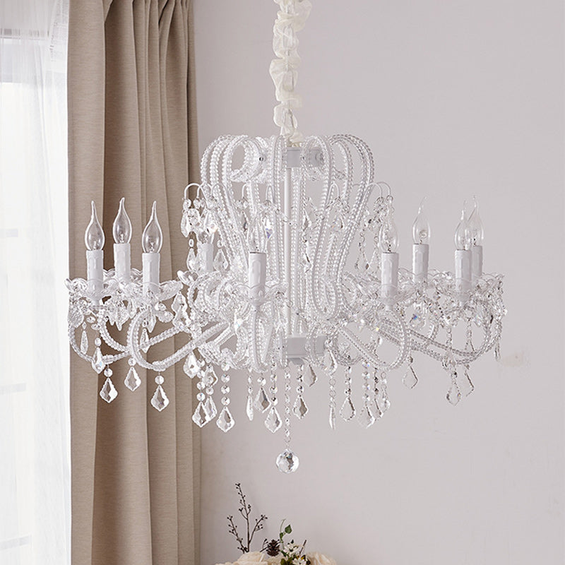 Traditional French Metal Glass Crystal Arched Candle-shaped Crystal Tassels 6/8/10/12 Lights Chandelier for Bedroom, Living Room BulbSquare