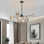 Contemporary Nordic Iron Glass Round 6/8/10-light Chandelier for Bedroom and Living Room BulbSquare
