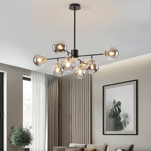 Contemporary Nordic Iron Glass Round 6/8/10-light Chandelier for Bedroom and Living Room