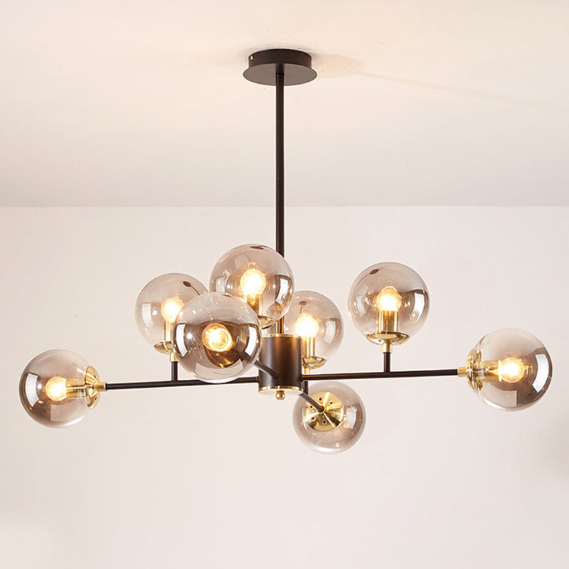 Contemporary Nordic Iron Glass Round 6/8/10-light Chandelier for Bedroom and Living Room BulbSquare