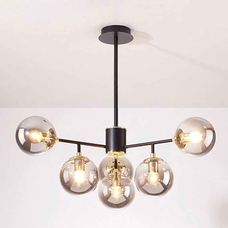 Contemporary Nordic Iron Glass Round 6/8/10-light Chandelier for Bedroom and Living Room BulbSquare