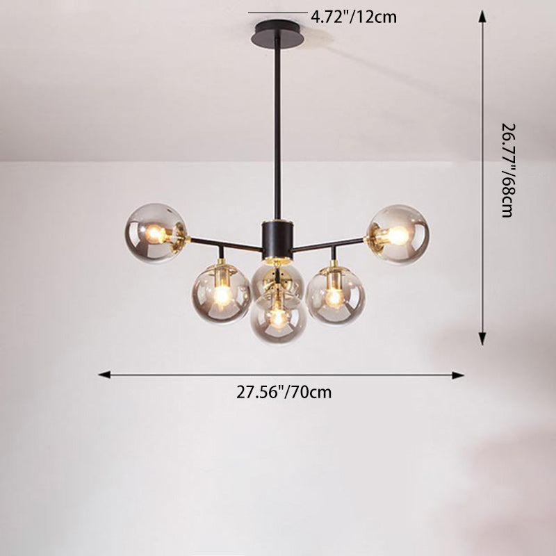 Contemporary Nordic Iron Glass Round 6/8/10-light Chandelier for Bedroom and Living Room BulbSquare