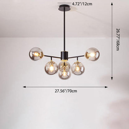 Contemporary Nordic Iron Glass Round 6/8/10-light Chandelier for Bedroom and Living Room