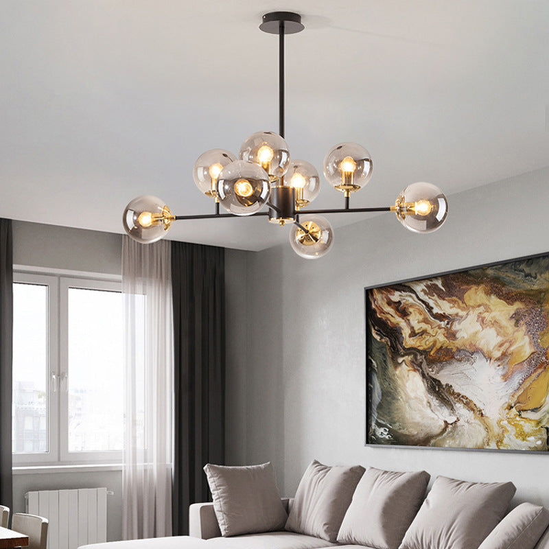 Contemporary Nordic Iron Glass Round 6/8/10-light Chandelier for Bedroom and Living Room