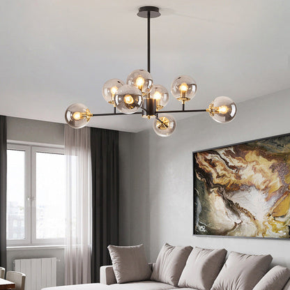 Contemporary Nordic Iron Glass Round 6/8/10-light Chandelier for Bedroom and Living Room