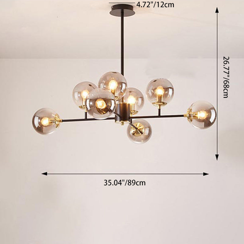 Contemporary Nordic Iron Glass Round 6/8/10-light Chandelier for Bedroom and Living Room BulbSquare