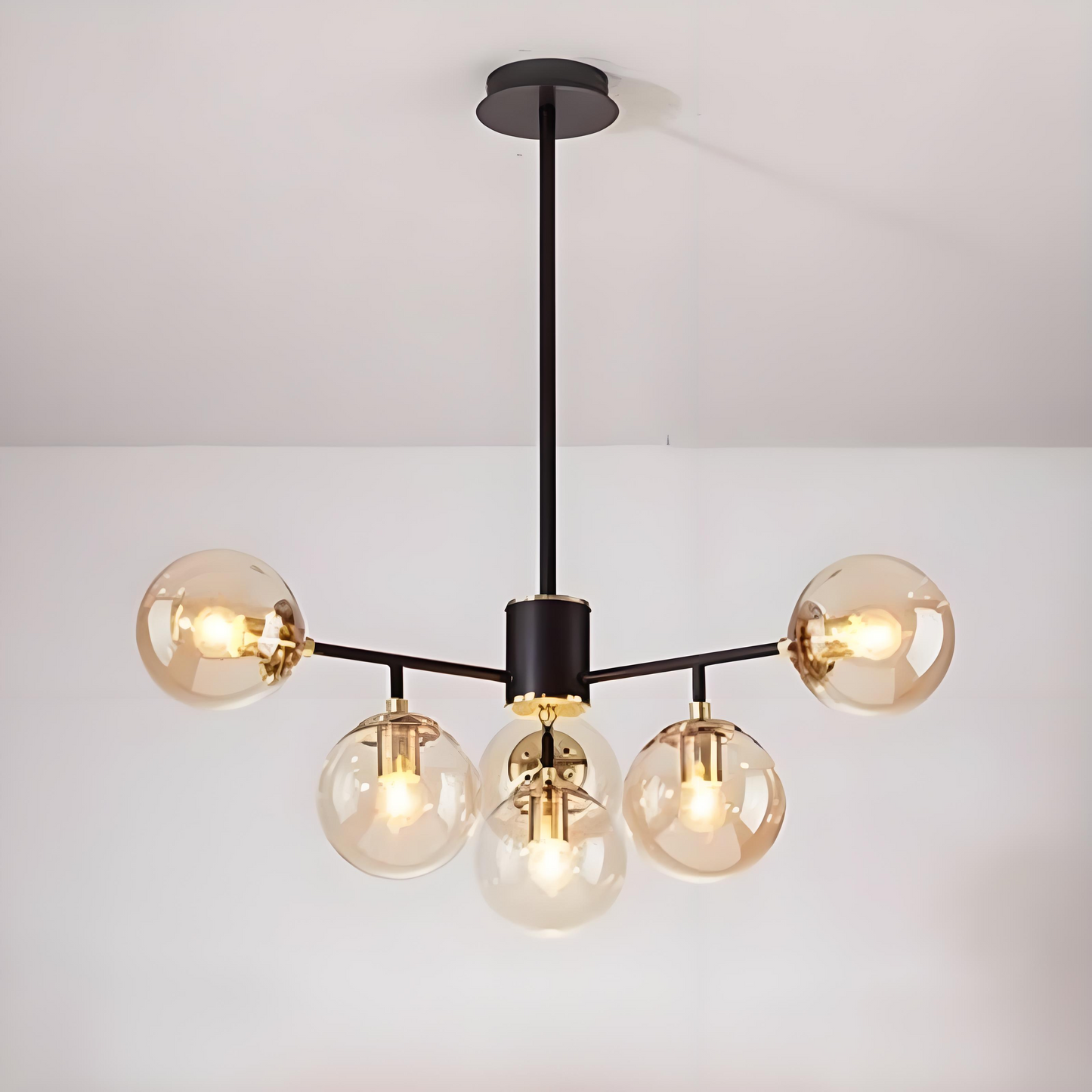 Contemporary Nordic Iron Glass Round 6/8/10-light Chandelier for Bedroom and Living Room