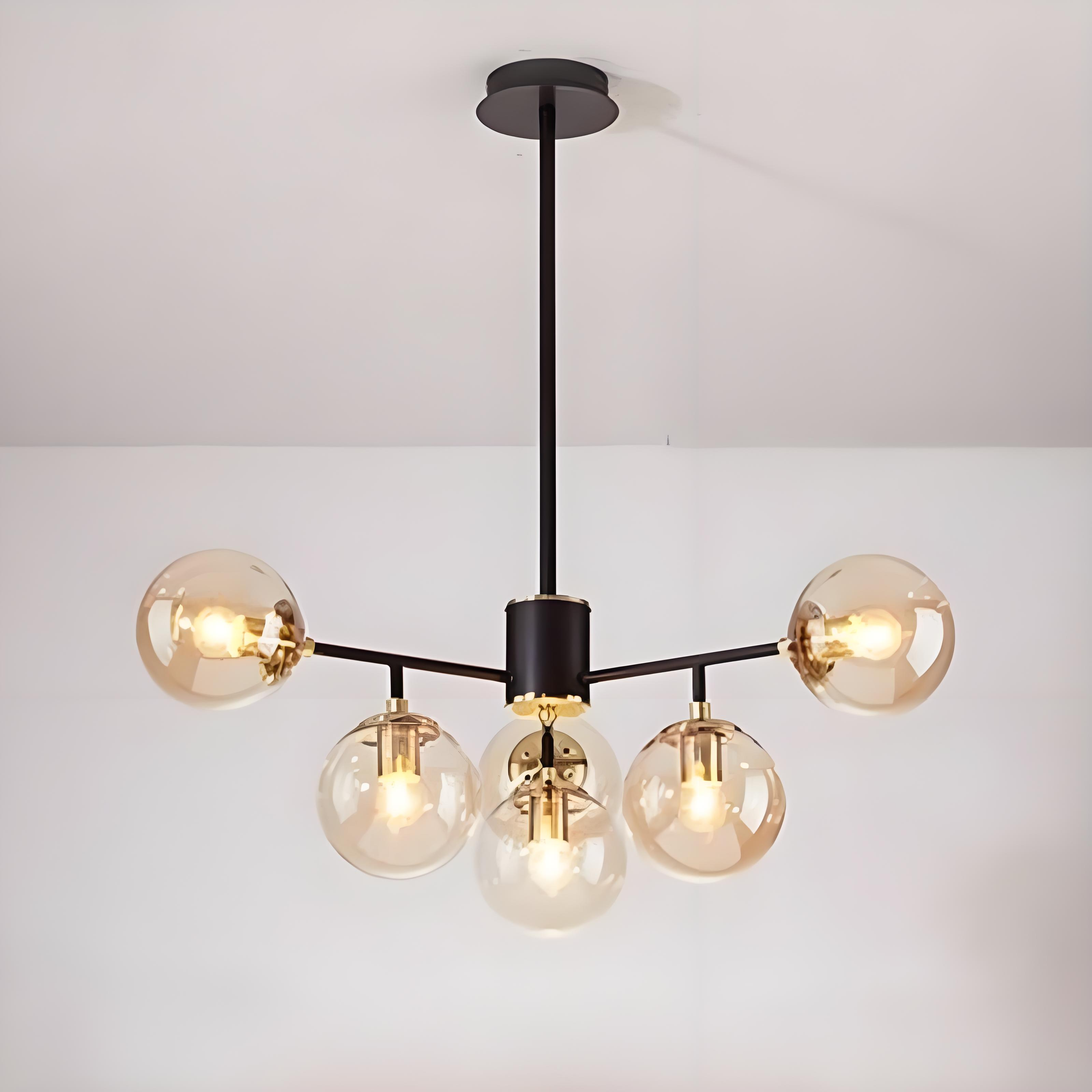 Contemporary Nordic Iron Glass Round 6/8/10-light Chandelier for Bedroom and Living Room BulbSquare