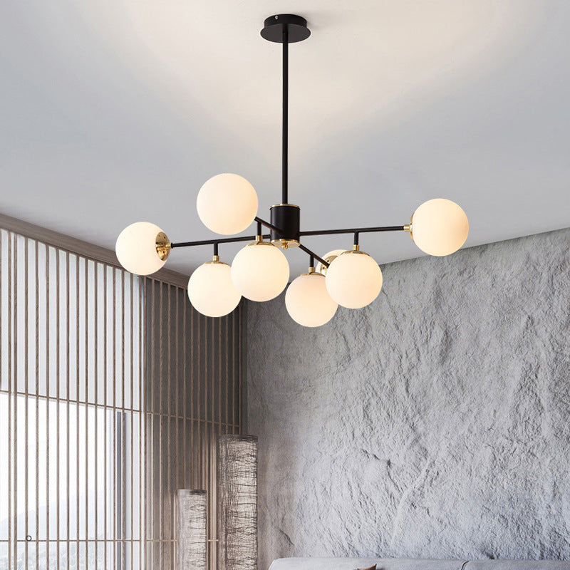 Contemporary Nordic Iron Glass Round 6/8/10-light Chandelier for Bedroom and Living Room BulbSquare