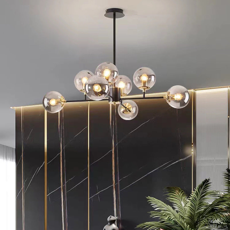 Contemporary Nordic Iron Glass Round 6/8/10-light Chandelier for Bedroom and Living Room BulbSquare
