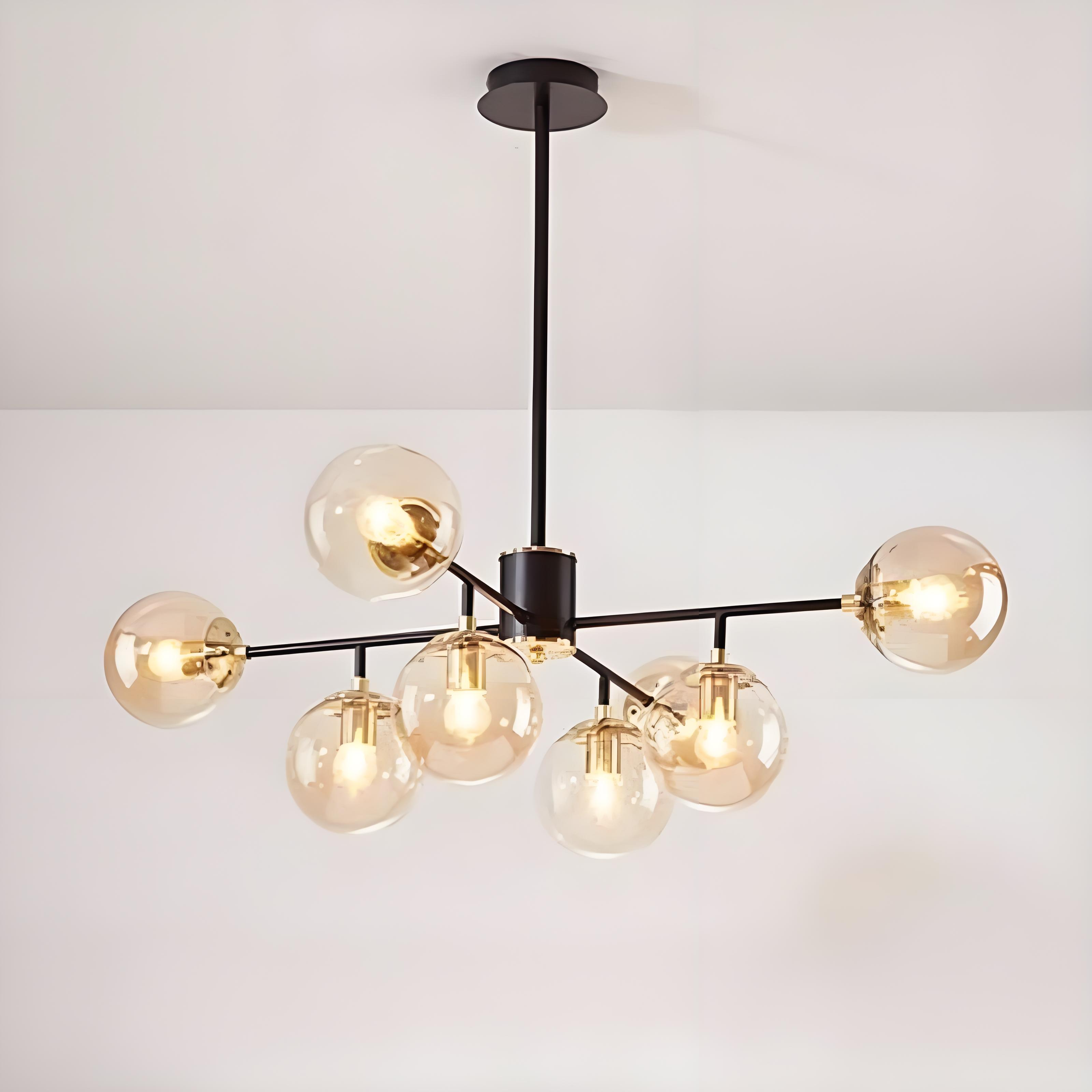 Contemporary Nordic Iron Glass Round 6/8/10-light Chandelier for Bedroom and Living Room BulbSquare