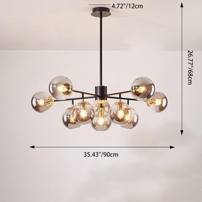 Contemporary Nordic Iron Glass Round 6/8/10-light Chandelier for Bedroom and Living Room BulbSquare
