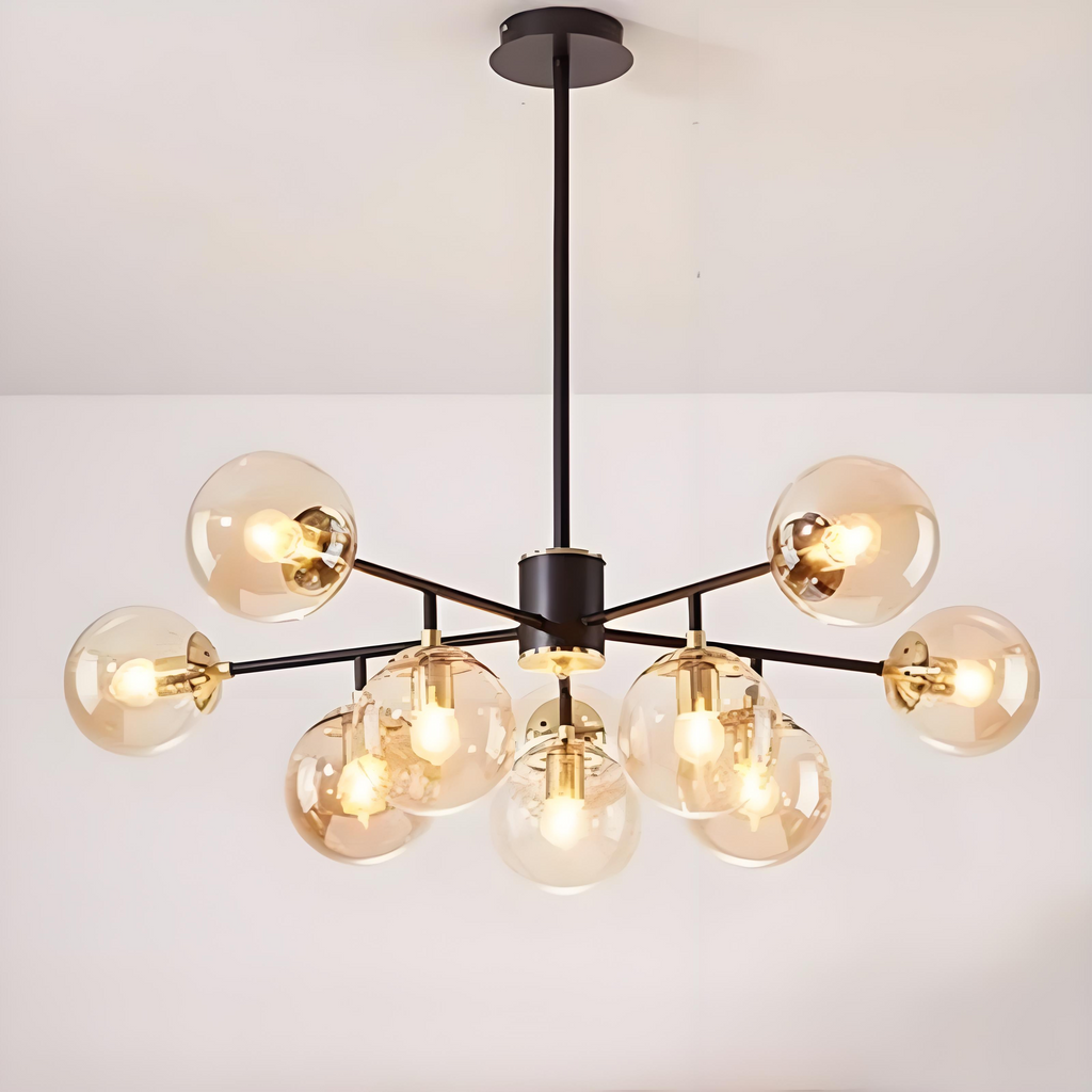 Contemporary Nordic Iron Glass Round 6/8/10-light Chandelier for Bedroom and Living Room BulbSquare