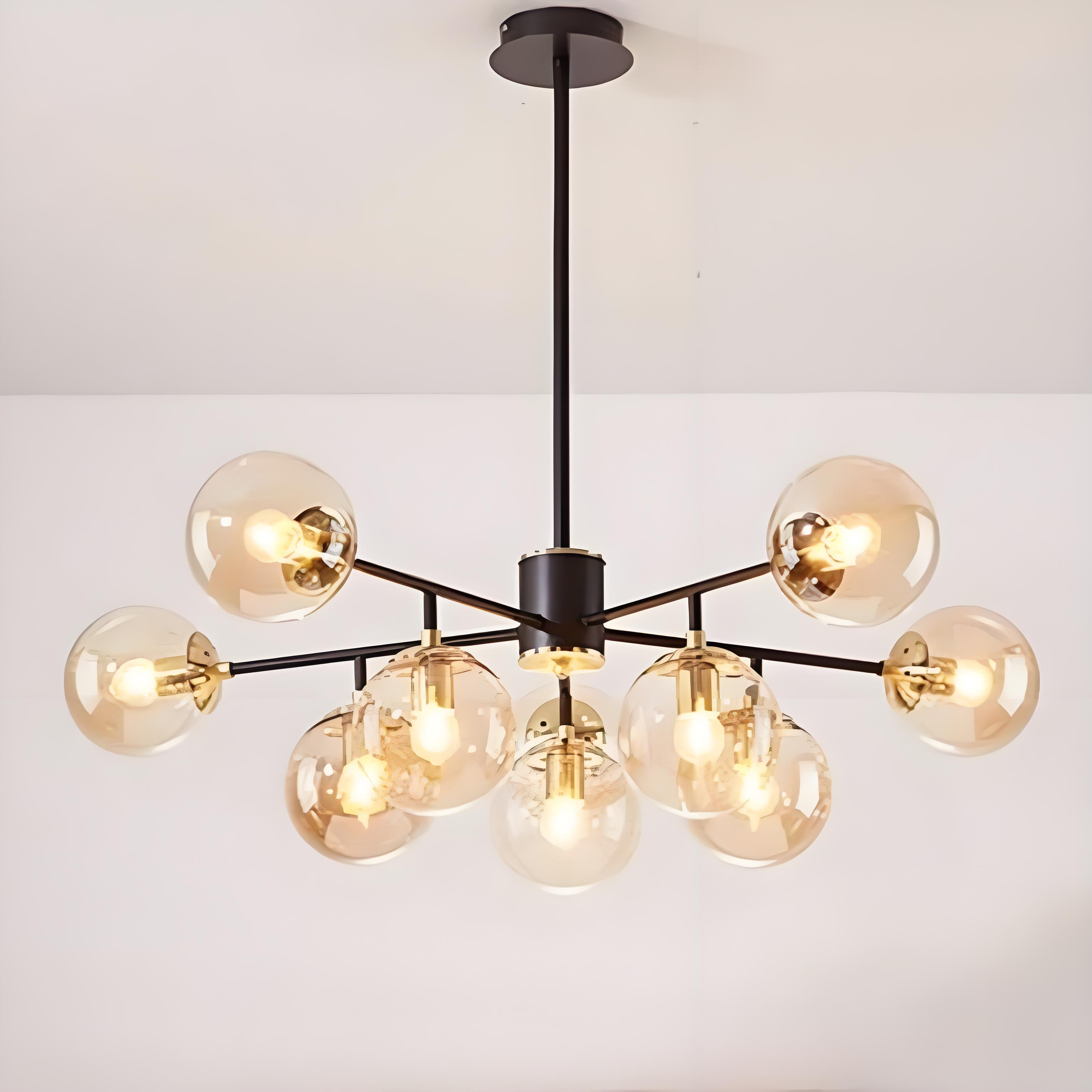 Contemporary Nordic Iron Glass Round 6/8/10-light Chandelier for Bedroom and Living Room BulbSquare