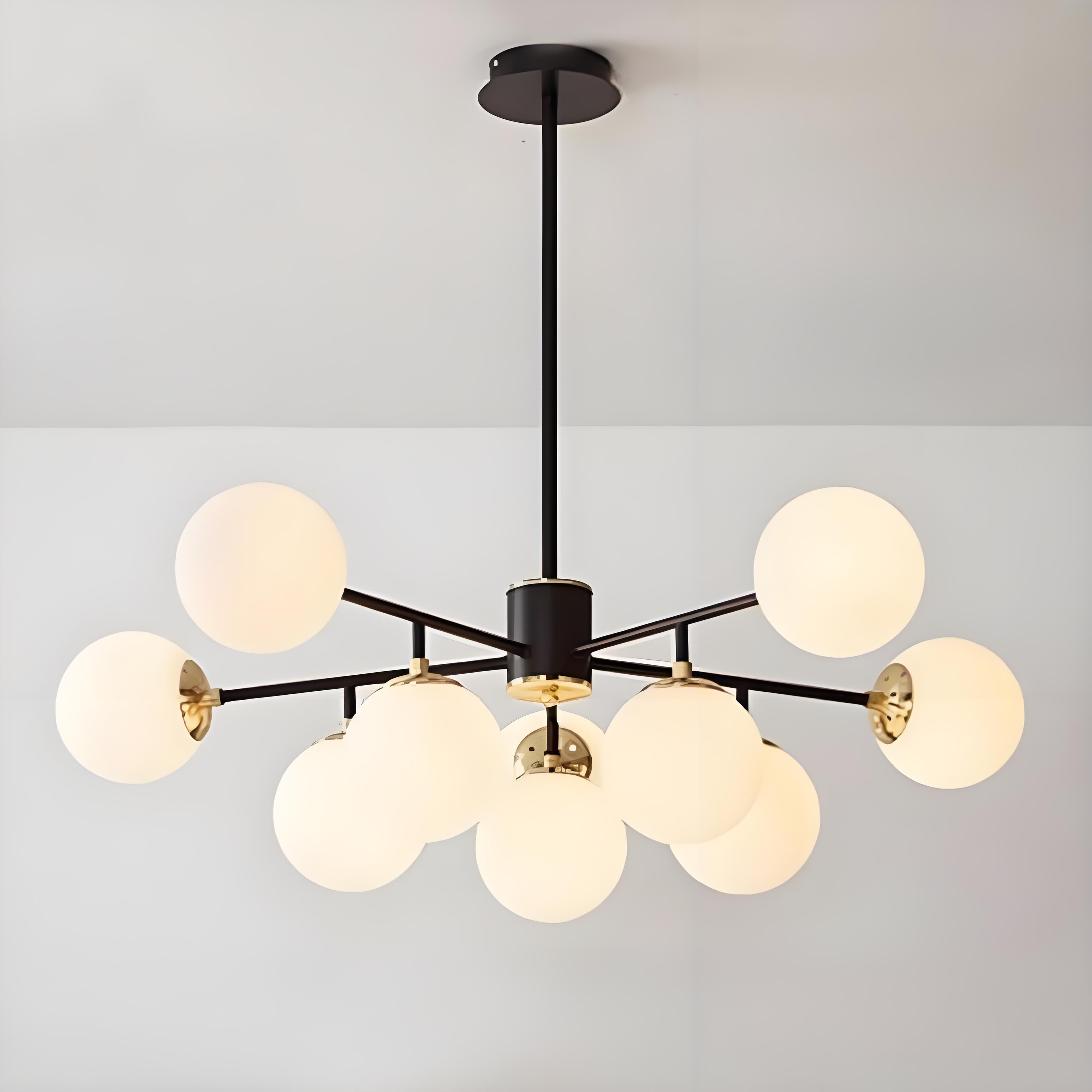 Contemporary Nordic Iron Glass Round 6/8/10-light Chandelier for Bedroom and Living Room BulbSquare
