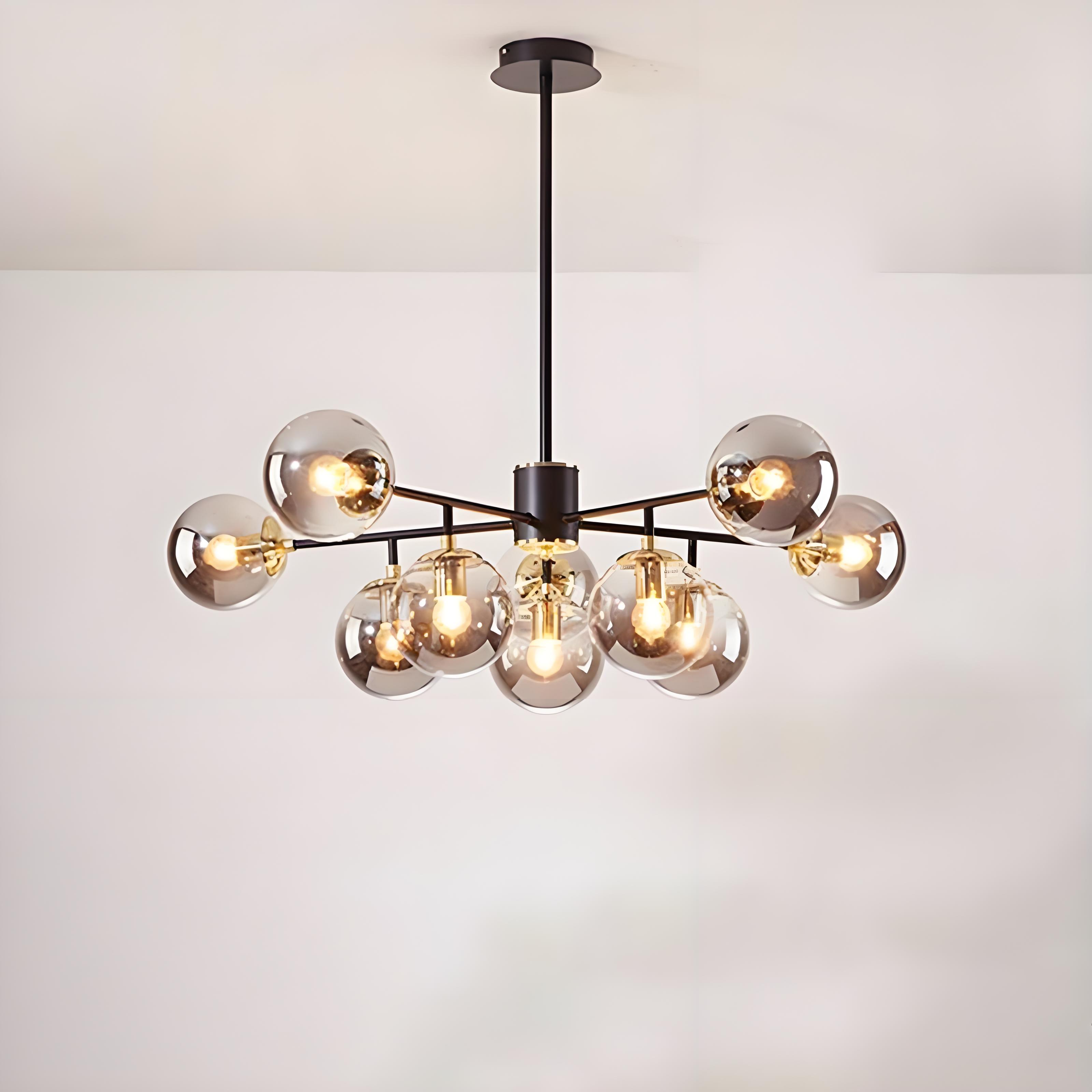 Contemporary Nordic Iron Glass Round 6/8/10-light Chandelier for Bedroom and Living Room BulbSquare