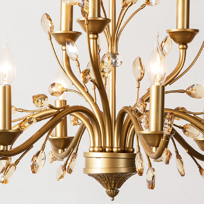 Traditional French Iron & Crystal Branch-shape 6/9/12-light Chandelier for Living Room & Bedroom