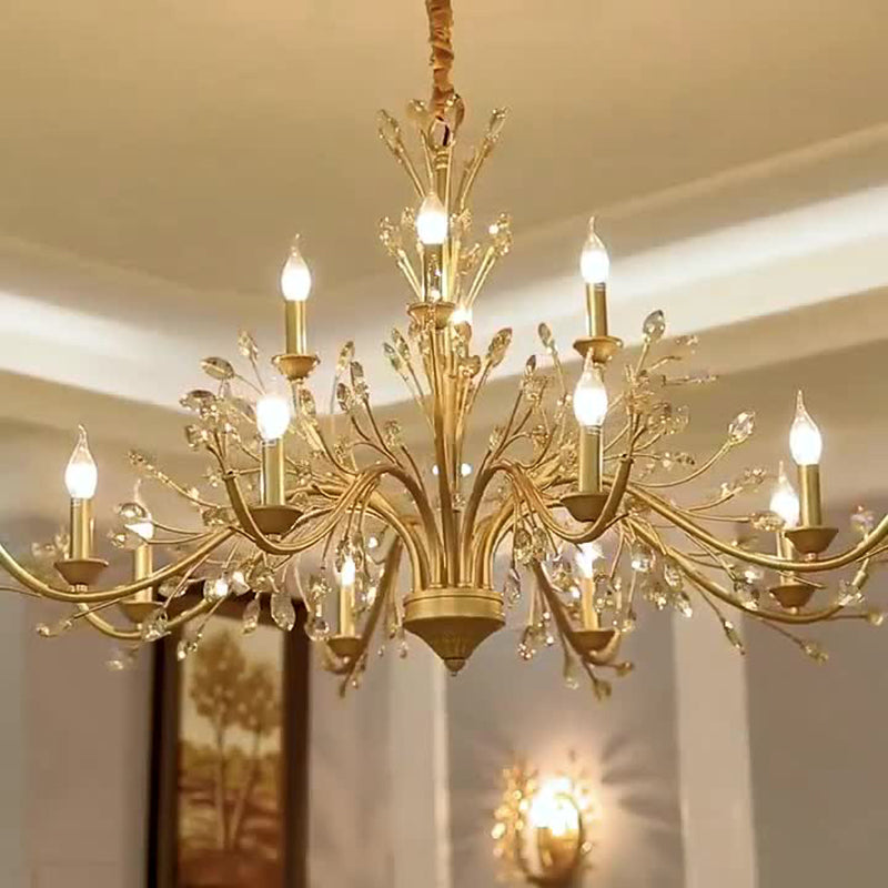 Traditional French Iron & Crystal Branch-shape 6/9/12-light Chandelier for Living Room & Bedroom BulbSquare