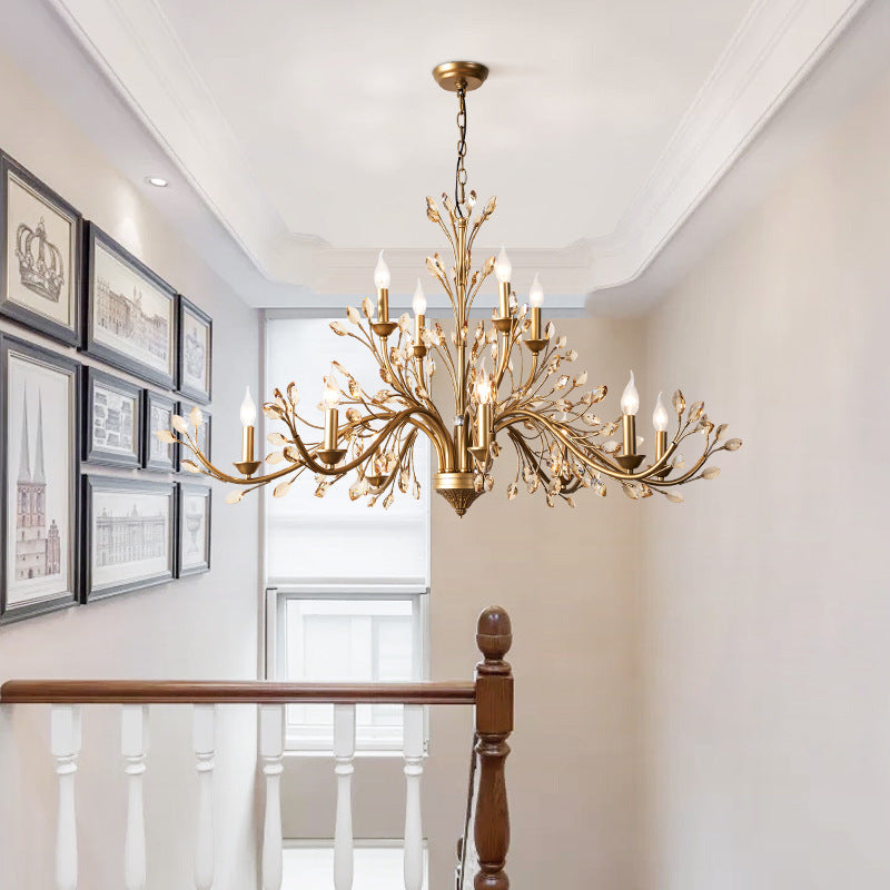 Traditional French Iron & Crystal Branch-shape 6/9/12-light Chandelier for Living Room & Bedroom BulbSquare