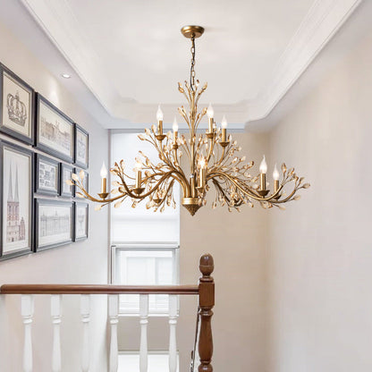 Traditional French Iron & Crystal Branch-shape 6/9/12-light Chandelier for Living Room & Bedroom