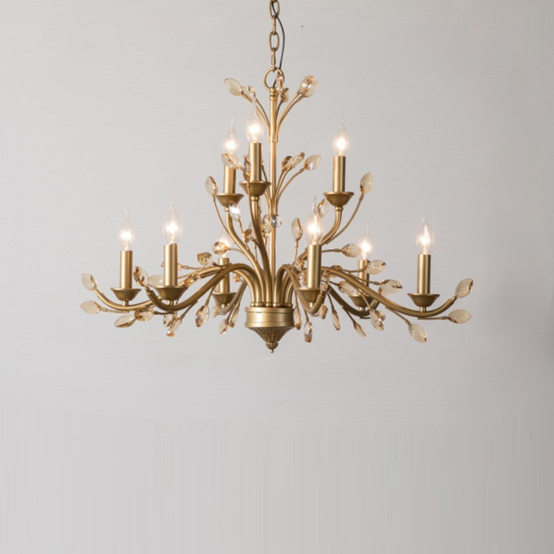 Traditional French Iron & Crystal Branch-shape 6/9/12-light Chandelier for Living Room & Bedroom BulbSquare