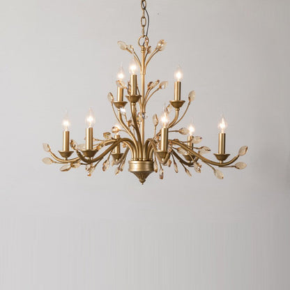 Traditional French Iron & Crystal Branch-shape 6/9/12-light Chandelier for Living Room & Bedroom