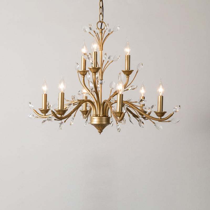 Traditional French Iron & Crystal Branch-shape 6/9/12-light Chandelier for Living Room & Bedroom