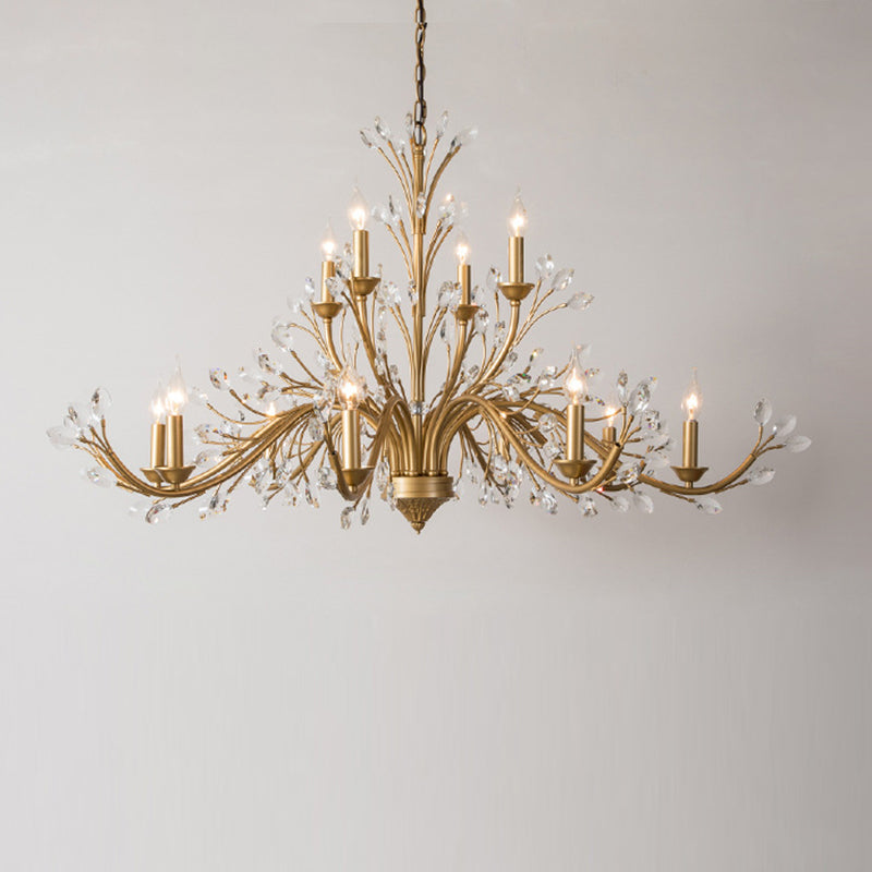 Traditional French Iron & Crystal Branch-shape 6/9/12-light Chandelier for Living Room & Bedroom BulbSquare