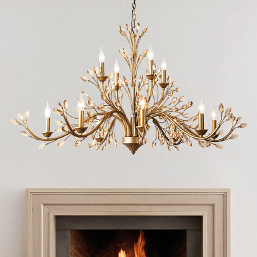 Traditional French Iron & Crystal Branch-shape 6/9/12-light Chandelier for Living Room & Bedroom