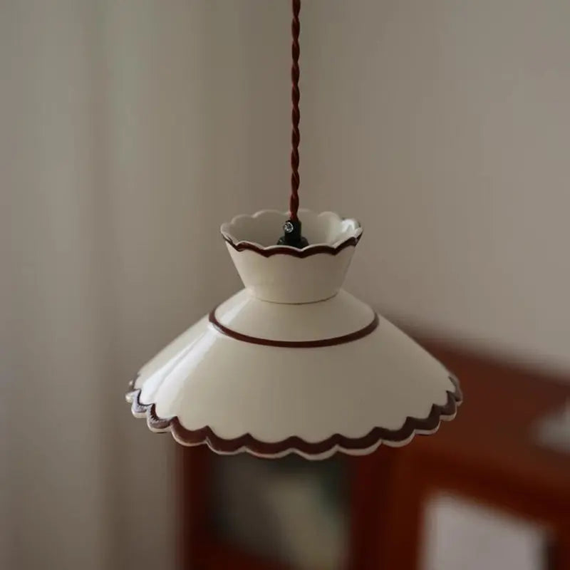 Traditional French Ceramic & Iron Cone Shaped 1-light Pendant Light for Bedroom & Living Room Lumendat
