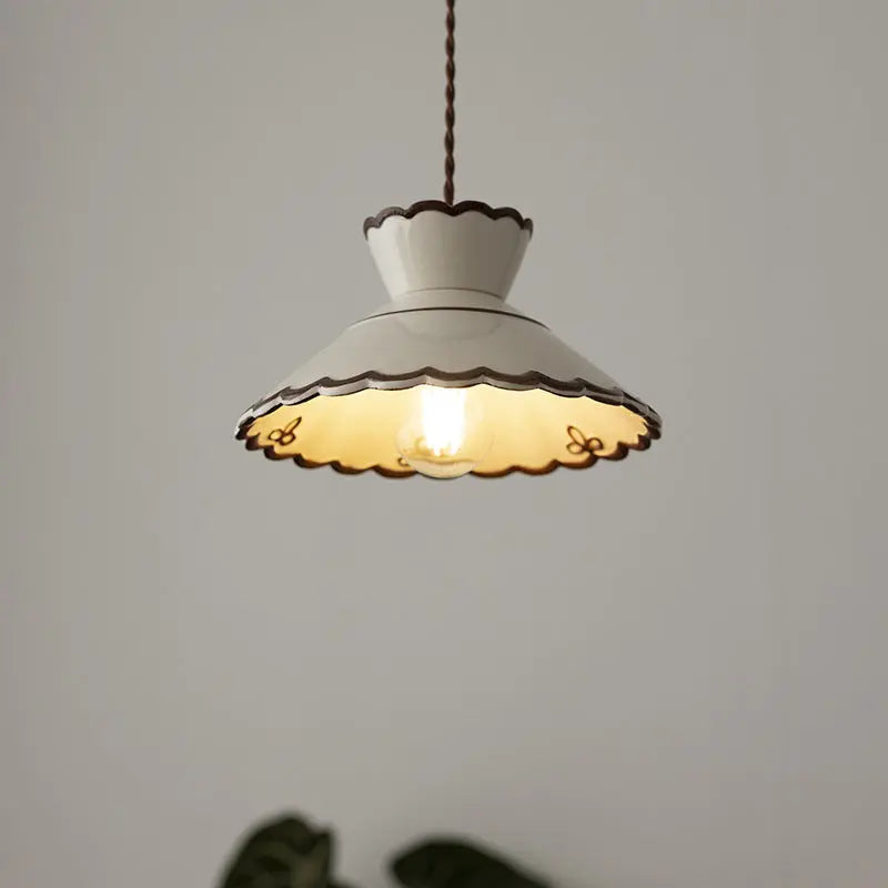 Traditional French Ceramic & Iron Cone Shaped 1-light Pendant Light for Bedroom & Living Room Lumendat