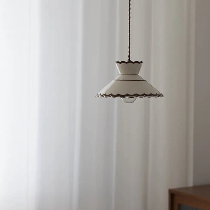 Traditional French Ceramic & Iron Cone Shaped 1-light Pendant Light for Bedroom & Living Room Lumendat