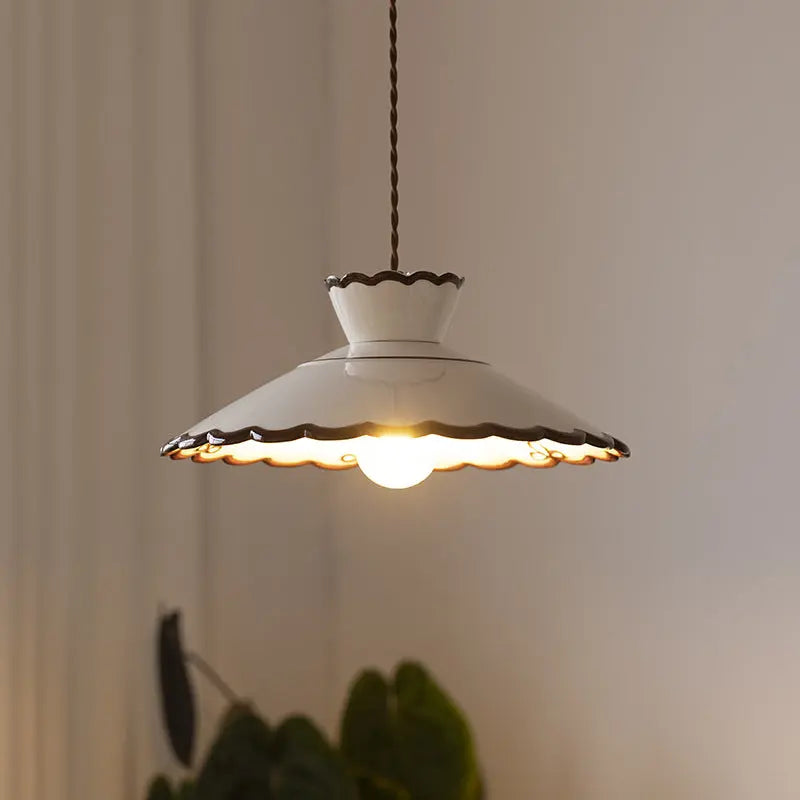 Traditional French Ceramic & Iron Cone Shaped 1-light Pendant Light for Bedroom & Living Room Lumendat