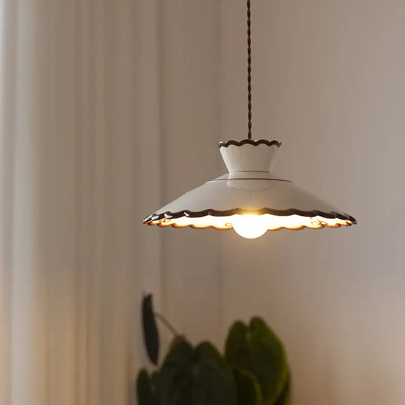 Traditional French Ceramic & Iron Cone Shaped 1-light Pendant Light for Bedroom & Living Room Lumendat
