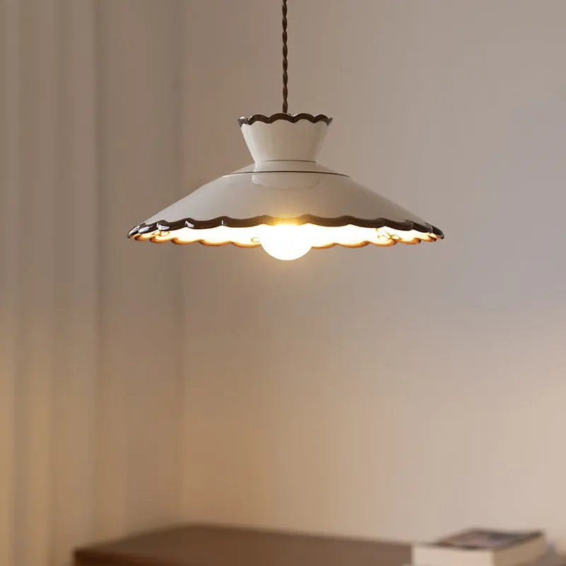 Traditional French Ceramic & Iron Cone Shaped 1-light Pendant Light for Bedroom & Living Room Lumendat