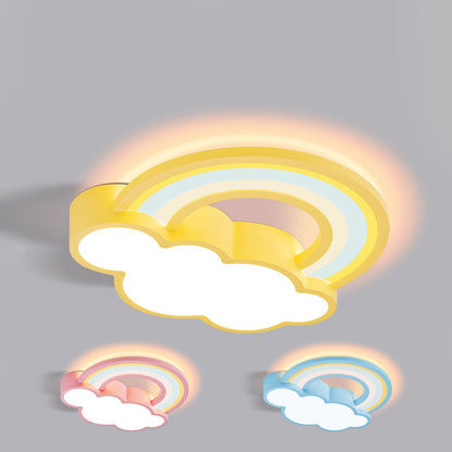 Contemporary Creative Iron & Acrylic Rainbow Cloud-Shaped LED Flush Mount Ceiling Light For Bedroom & Living Room