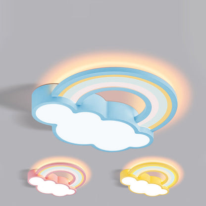 Contemporary Creative Iron & Acrylic Rainbow Cloud-Shaped LED Flush Mount Ceiling Light For Bedroom & Living Room