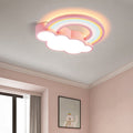 Contemporary Creative Iron & Acrylic Rainbow Cloud-Shaped LED Flush Mount Ceiling Light For Bedroom & Living Room