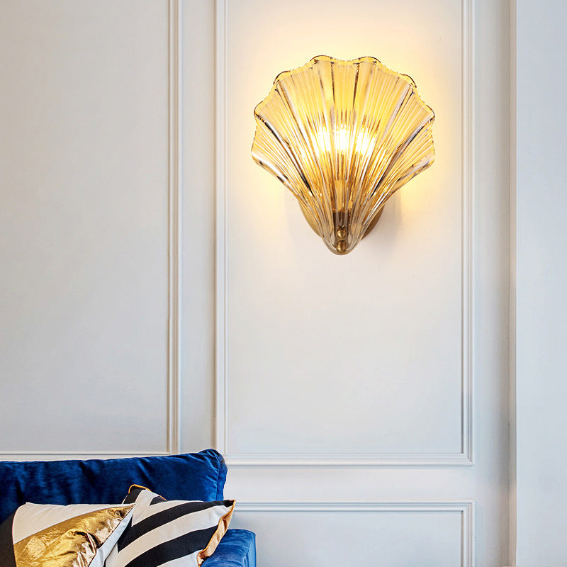 Contemporary Creative Iron And Glass Shell Shape 1-Light Wall Sconce Lamp For Bedroom And Living Room