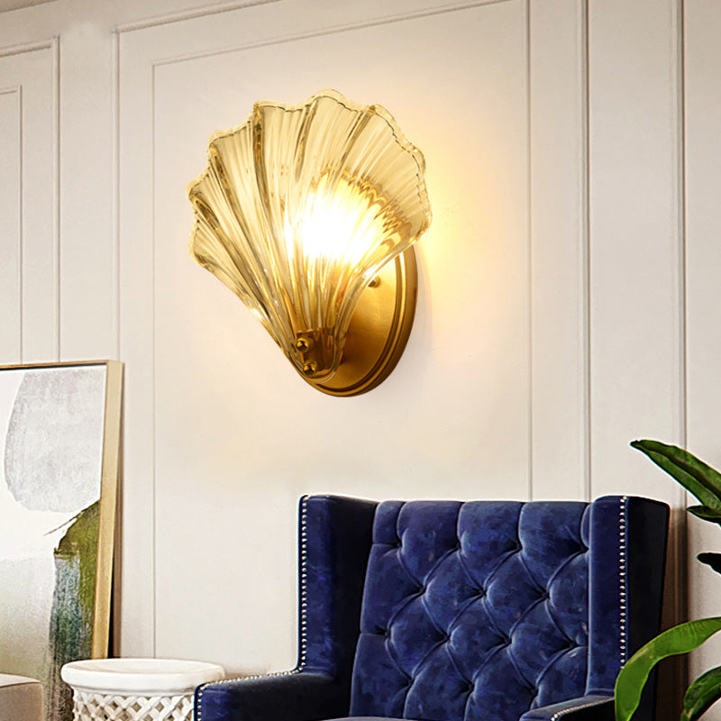 Contemporary Creative Iron And Glass Shell Shape 1-Light Wall Sconce Lamp For Bedroom And Living Room