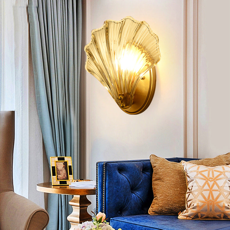 Contemporary Creative Iron And Glass Shell Shape 1-Light Wall Sconce Lamp For Bedroom And Living Room